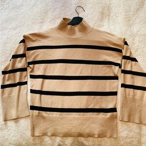 Women’s Mock neck Tan and Black Striped Sweater